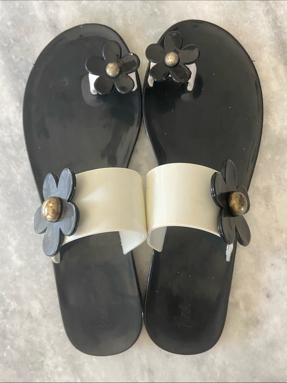 Black & White Floral Slide Sandals for Women